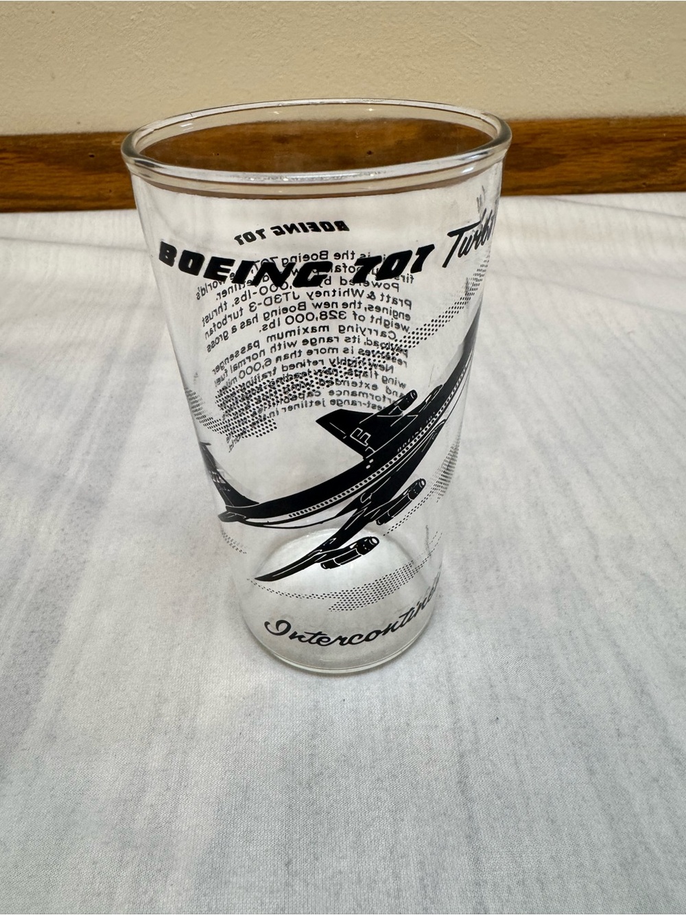 Boeing 707 Turbo Fan Intercontinental Clear Glass Collectible Airplane Tumbler